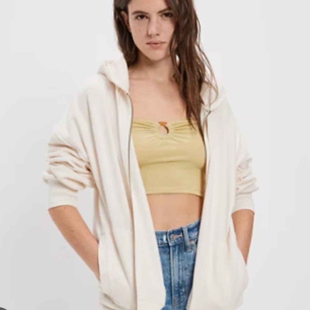 AE Oversized Zip-Up Hoodie, Cream, L/XL